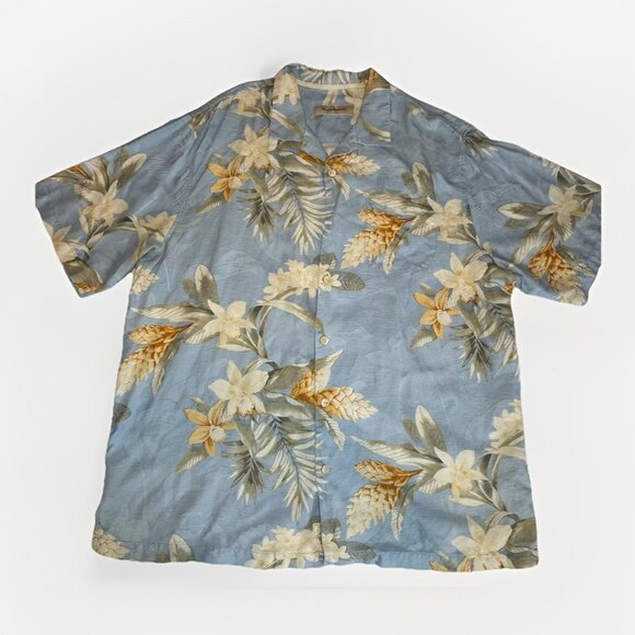 Tommy Bahama 100% Silk Shirt Mens XLT Camp Wooden Button Tropical Hawaiian $150 - Picture 1 of 16